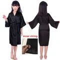Girls Silky Satin Black Robes Children Pure Kimono Dressing Gown Bridal Lingerie Sleepwear for