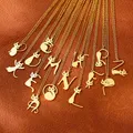 Initial Letter Cat Pendant Necklace for Women Stainless Steel Gold Plated Necklaces Charm Elegant