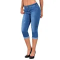 Summer Women Solid Fashion High Waist Skinny Jeans Knee Length Denim Slim Pants Cropped Trousers