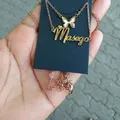 Name Necklace For Female Double Layer Personalized Butterfly Initial Name 2 Layers Necklaces For