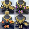 Fashion Ethiopian Bridal Necklace Earrings Sets With Pendant Indian Wedding 24k Gold Color Jewelry