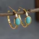 Classic Vintage Oval Turquoise Hoop Earrings Women's Delicate Jewelry Gifts For Her 1Pair