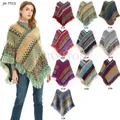 Women Winter Cloak Soft Knitted Stripe Tassel Cardigan Capes Shawl Coat Ponchos Female Ethnic Cape