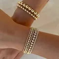 KKBEAD Gold Plated Beads Bracelet for Women Stretch Bracelets Copper Beads 18 K Waterproof Jewelry