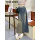 New Women Patchwork Split Long Skirts Maxi Korean Fashion Pocket Denim Skirt Vintage High Street