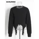 ECRURANI Patchwork Black Sweatshirt For Women Round Neck Long Sleeve Straight Solid Casual Pullovers