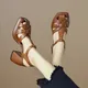 Nuovi sandali Romen con tacco spesso donna scarpe in pelle con tacco alto Retro Weave Hollow