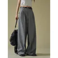 Spring and summer women's casual solid color high waisted loose wide leg pants