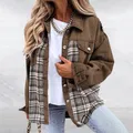 Fashion Casual Plaid Jacket Women Autumn And Winter Loose Denim Plaid Fashion Long Sleeve Jacket