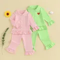 Baby Girl Pajamas Set Long Sleeve Lapel Ruffle Hem Buttons Red Tops + Pants 2 Pieces Suit for 2