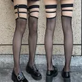 JK Lolita Sexy Fishnet Stockings Japanese Suspender Rivet Leg Loop Up Thigh High Stocking Women Mesh