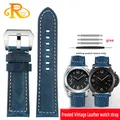 22mm 24mm 26mm Blue Frosted Vintage Leather watch strap For Panerai JEEP Tissot Breitling Hamilton