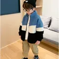 Boys and girl plus velvet warm jacket autumn and winter 3-10 years old Korean casual loose coat 2023