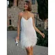 Taruxy Tassel Sequins Dress Women Elegant Feather Spaghetti Straps Mini Dresses Summer Sexy Party