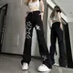 Star Graphic Straight Leg Trousers Black Pattern Womens Jeans Pants for Women with Print Pockets