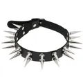 Super cool punk leather spike rivet collar necklace Double row rivet spike leather collar sexy