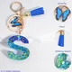 Blue Sequin Filled 26 Letters Keychain with Tassel Butterfly Pendant for Women Bag Ornament Car Key