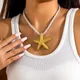 Bohemian Handmade Oversize Yellow Star Pendant Necklace White Twisted Thick Hand Rope Women Girls
