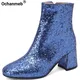 Ochanmeb Big Plus Size 49 50 stivali da donna in oro blu glitterato con tacco alto e tacco alto