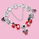 Pandora 925 Silver Mickey&Minnie Head Enamel Crystal Glass Bead Set Bracelet With Safety Chain Fit