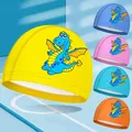 Cartoon Swimming Caps for Boys Girls PU Waterproof Swimming Hat High Elastic Free-diving Surfing Cap