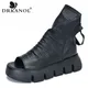 DRKANOL Fashion Hollow Summer Cool Boots Women Genuine Leather Wedges Heel Platform Ankle Boots