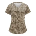 Nursing Scrubs Women Uniforms Womens Leopard Print Short Sleeve V Neck Workwear Blouse With Pockets