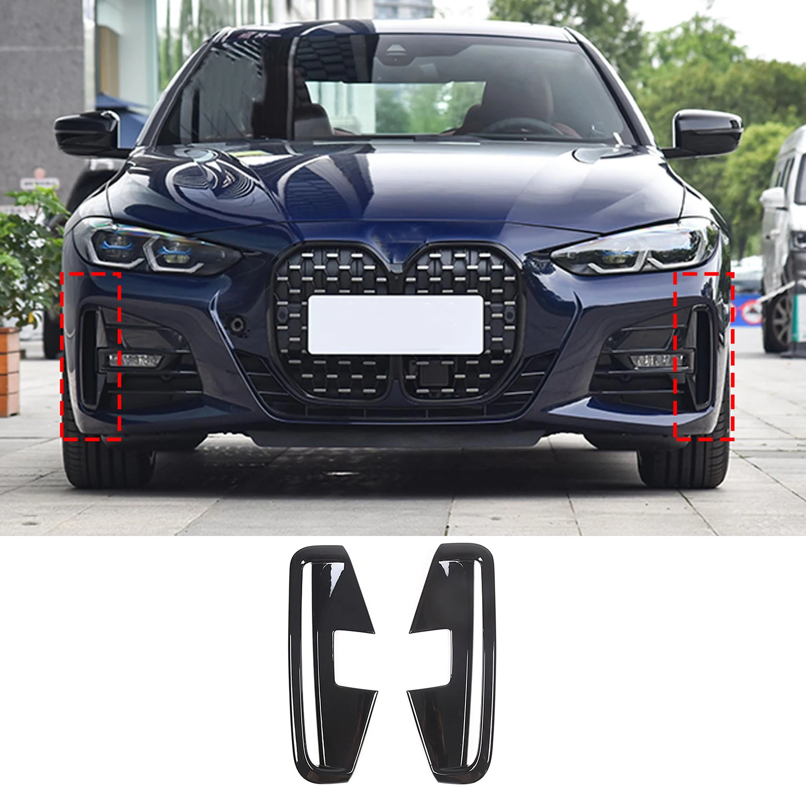Per BMW serie 4 G22 G23 2021-2023 ABS fibra di carbonio/ABS nero anteriore fendinebbia copertura del telaio Trim adesivi accessori auto