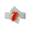 S925 Sterling Silver High Carbon Diamond Ring 6x9mm Pear Shaped Orange Wedding Engagement Party