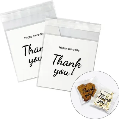 100 Pcs/Pack Thank You Clear Bags Self Adhesive Candy Cookie Bakery Individual Gift Pastry
