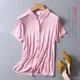 Women's 50% Silk 50% Viscose Short Sleeve Turn-down Collar Shirt T-Shirts top M-2XL TG318