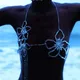 Luxury Tassel Flowers Body Chain Rhinestone Bra Necklace Body Jewelry for Women Oversize Crystal