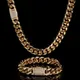 12mm Miami Mens Cuban Link Chain Necklace 316L Stainless Steel Gold Plated Necklace for Women with