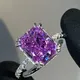2024 New Exquisite Princess Purple Diamond Rings for Women Luxury 14K White Gold Plated Engagement