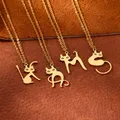 Stainless Steel Initial Letter Cat Pendant Necklace for Women Gold Color Animal Alphabet Necklaces