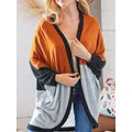 Color Block Batwing Sleeve Open Front Cardigan Women Autumn Loose Wild Chic Oversized Tops Women