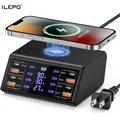 Stazione di ricarica USB da 100 W a 8 porte con schermo di visualizzazione digitale di ricarica wireless QC3.0 ricarica rapida per iPhone 15 14 13 Xiaomi