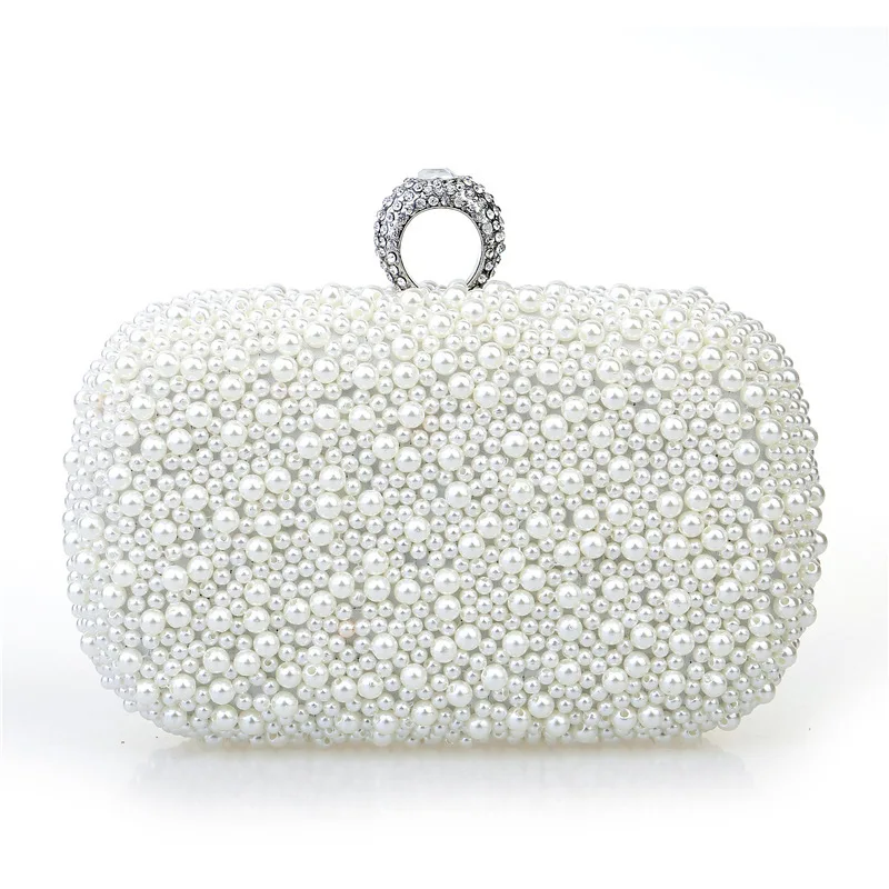 Nuova borsa da pranzo con anello di perle imitazione Borsa da sera con perline cucita a mano Pochette da donna di alta qualità alla moda Borsa da sera da sposa