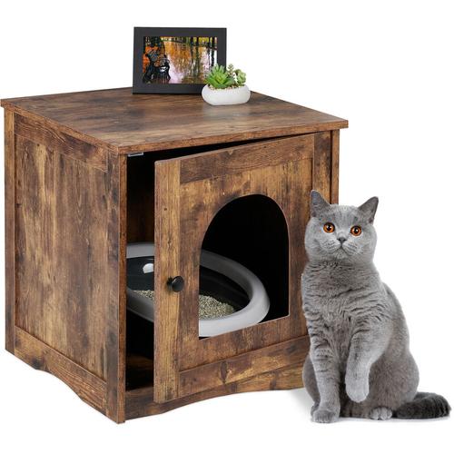 Katzenschrank für Katzentoilette, Tür mit offenem Eingang, Industrial-Stil, hbt 50x48x50 cm,