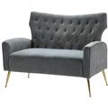 Hulala Home - Divano in Velluto con Gambe d'Oro e Wingback Divano Moderno a 2 Posti con Bottoni per