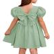 Girls Summer Puff Sleeve A-Line Flared Backless Casual Party Midi Dress for 6-12 Years with Bowknot