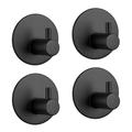 4pcs Self-Adhesive Wall Hooks Stainless Steel Matte Black Wall Mounted Towel Hooks, Stainless Steel Kitchen Bathrooms Robe Black Hooks, Towel Stands Sticky Wall Hook