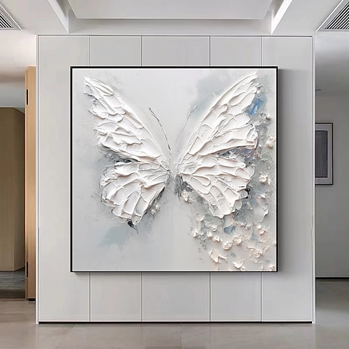 Blaues Schmetterlings-Ölgemälde auf Leinwand, großes handgemaltes abstraktes Schmetterlings-Leinwandgemälde, Wandkunst, modernes strukturiertes Tiergemälde für Wohnzimmer-Wanddekoration Image