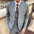 Dark Grey Black Men's Fall Suits 3 Piece Mandarin Collar Solid Colored Tailored Fit Single Breasted One-button 2024