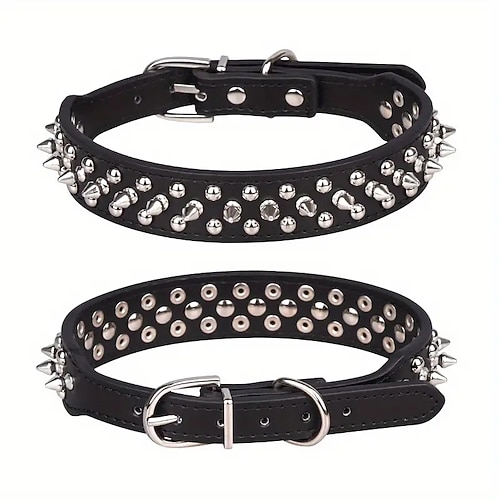 Hundehalsband mit Spikes – weiches PU-Leder mit Pilznieten und Spike-Nieten – verstellbares und langlebiges Trainingshalsband für Mädchen und Jungen Image