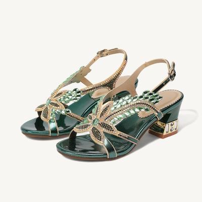 Women's Wedding Shoes Sandals Party Rhinestone Round Toe Elegant Vintage Microbial Leather Ankle Strap Black Red Purple