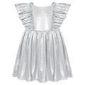 Girls Metallic Party Dress Girls Sleeveless Ruffle A-line Party Dress 5-12Y