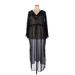 Roaman's Casual Dress - Midi V-Neck Long sleeves: Black Print Dresses - Women's Size 2X