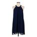 Astr Casual Dress - A-Line High Neck Sleeveless: Blue Print Dresses - Women's Size Medium