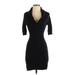 BCBGMAXAZRIA Casual Dress - Mini V Neck 3/4 sleeves: Black Print Dresses - Women's Size Small